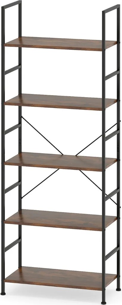 Estante de 5 níveis 60 x 30 x 160 cm, prateleiras industriais e estrutura metálica Castanho rústico + Preto