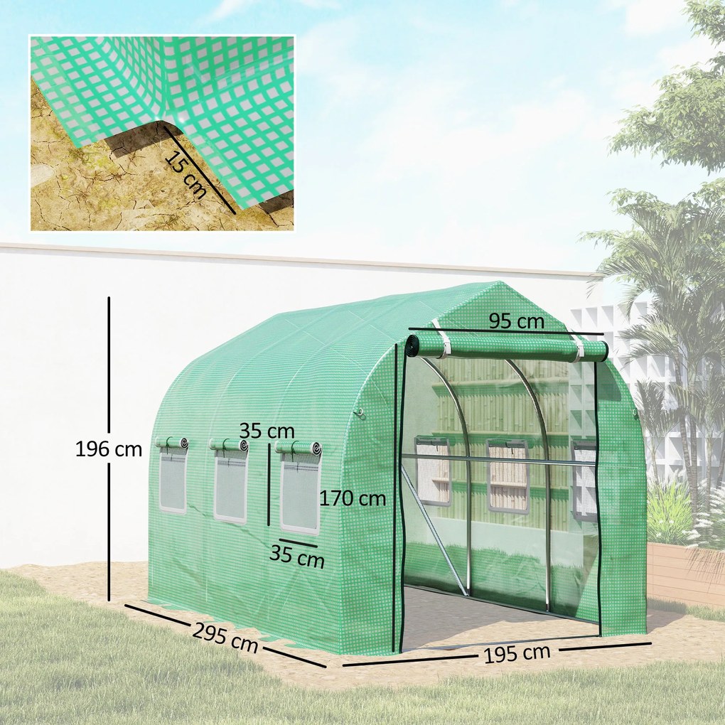 Estufa tipo Túnel 3x2x2 m Estufa de Exterior com 6 Janelas de Malha e
