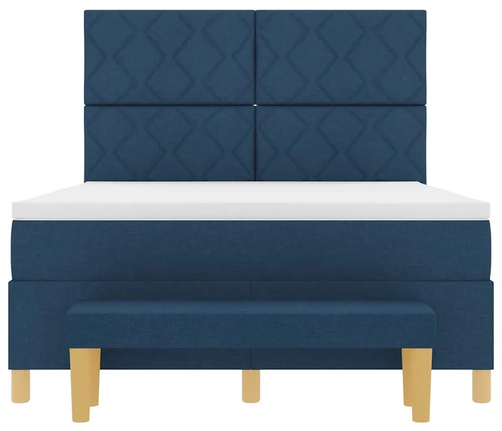 Cama Box Spring com Colchão &amp; Banco Azul 140x190 cm Tecido