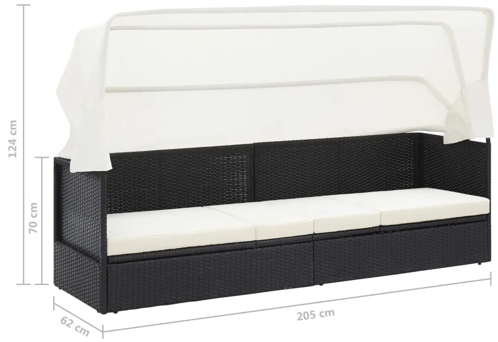 Sofá de jardim com toldo vime preto