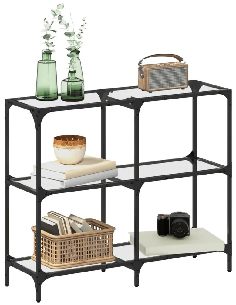 Mesa consola com tampo em vidro transparente 98x30x81 cm aço