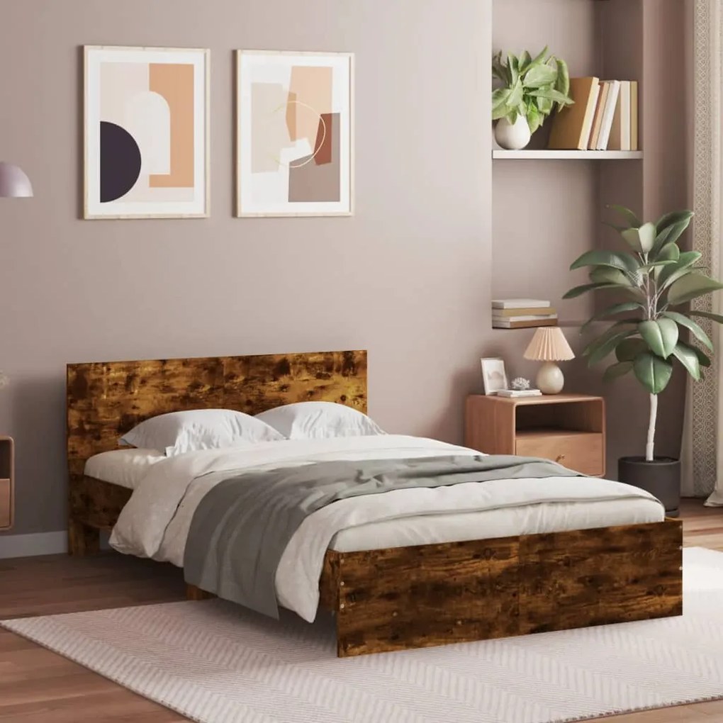 vidaXL Estrutura de cama com cabeceira 120x200 cm carvalho fumado
