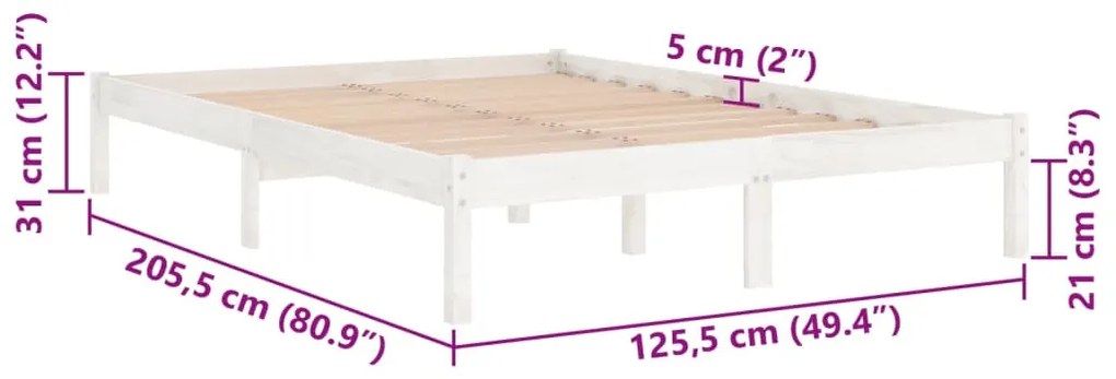 Estrutura de cama 120x200 cm pinho maciço branco
