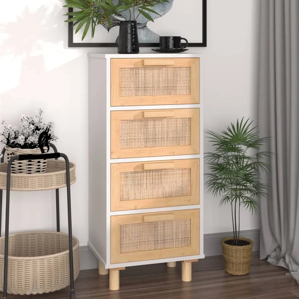 vidaXL Aparador 40x30x90 cm madeira pinho maciça/vime natural branco