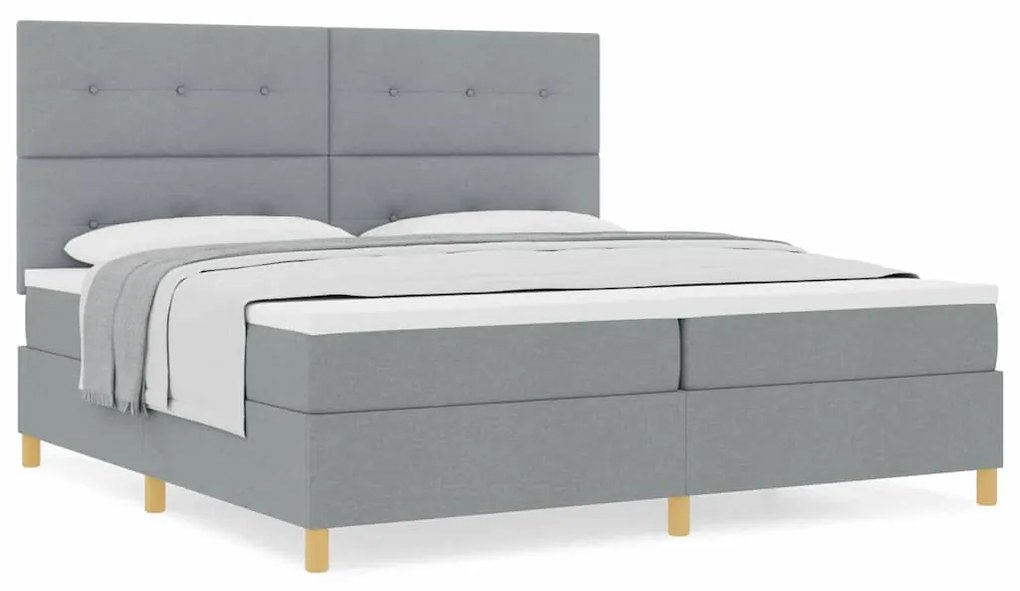Cama Box Spring com Colchão Cinza Claro 200x200 cm Tecido