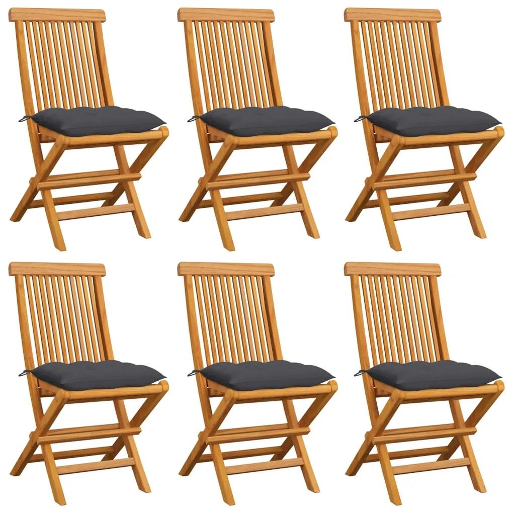 3065605 vidaXL Cadeiras de jardim c/ almofadões antracite 6 pcs teca maciça