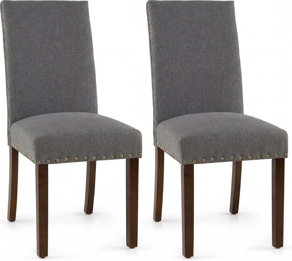 Conjunto de 2 Cadeiras de Jantar Estofadas, 44,5 x 67 x 96 cm, Assento Acolchoado, Cinzento