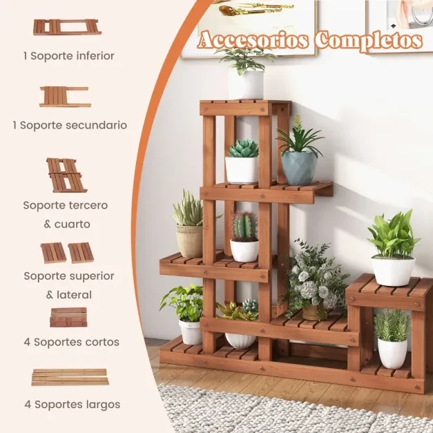 Estante de madeira de 6 níveis para plantas com flores Estante decorativa de canto em escada de 6 níveis para jardim Varanda exterior 90 x 25 x 91,5 c
