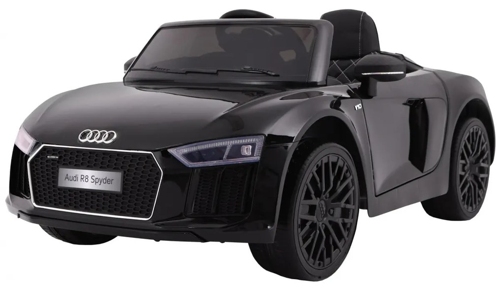 Carro elétrico para Crianças 12V AUDI R8 Spyder RS Rodas de EVA, Assento de couro Preto Pintado