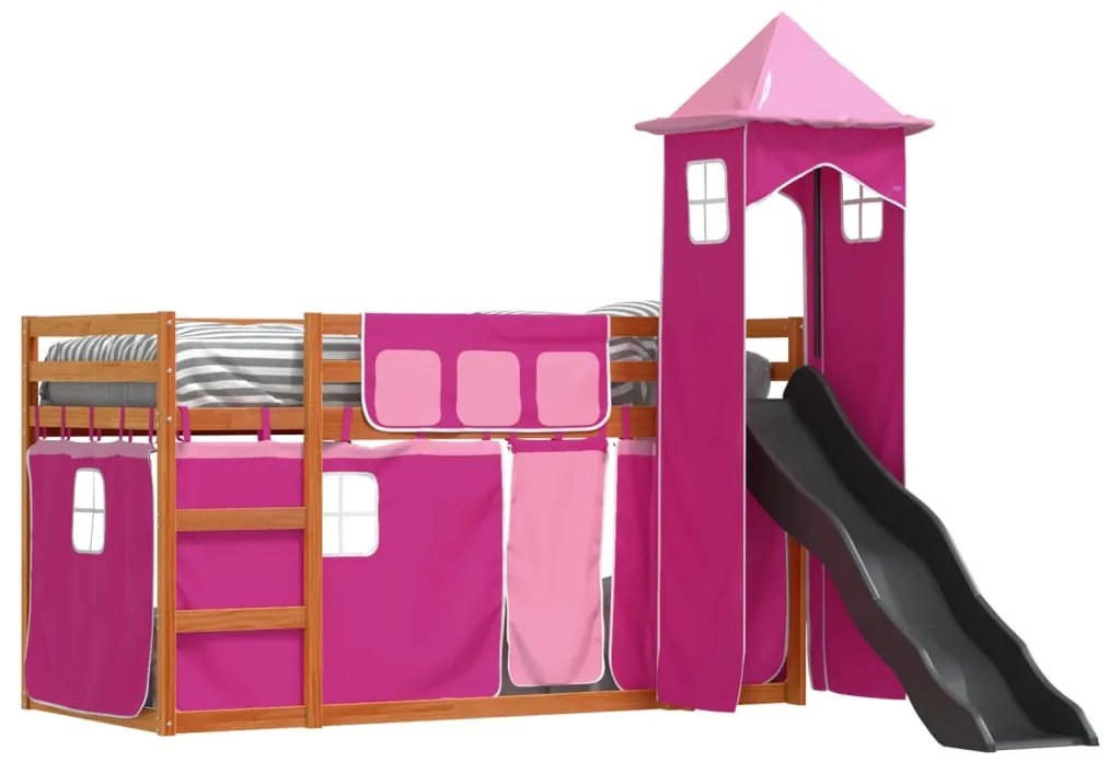Beliche com escorrega e cortinas 90x190 cm rosa