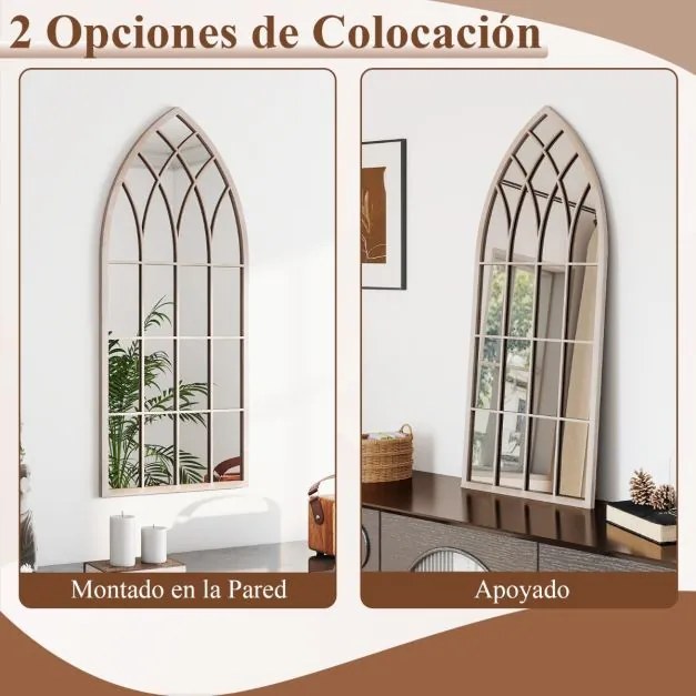 Espelho Painel 115x50cm Janela Estilo Fazenda Arqueado Moldura Metálica Anti-explosão Sala de Estar Entrada Lareira Jardim Cinza rústico