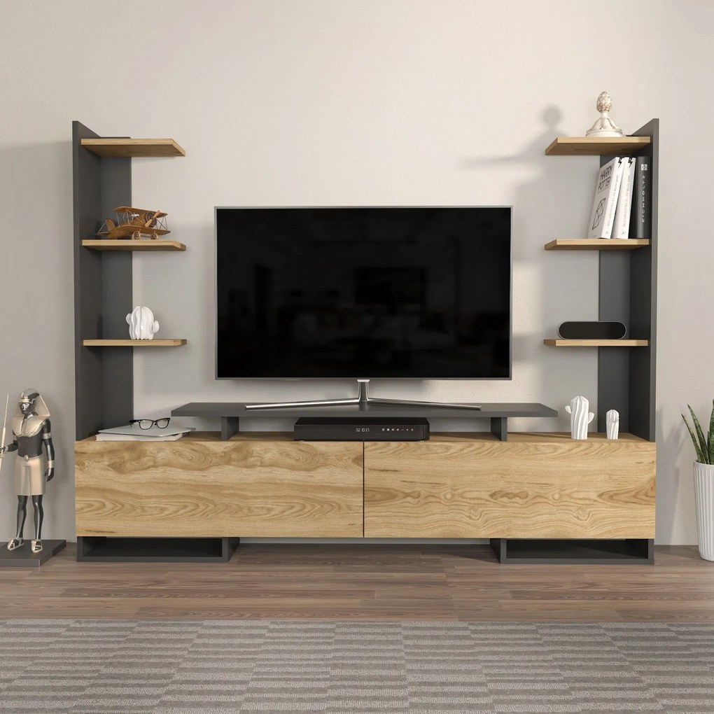 Móvel TV Ava – Carvalho/Preto – 183,6x140x31,7 cm