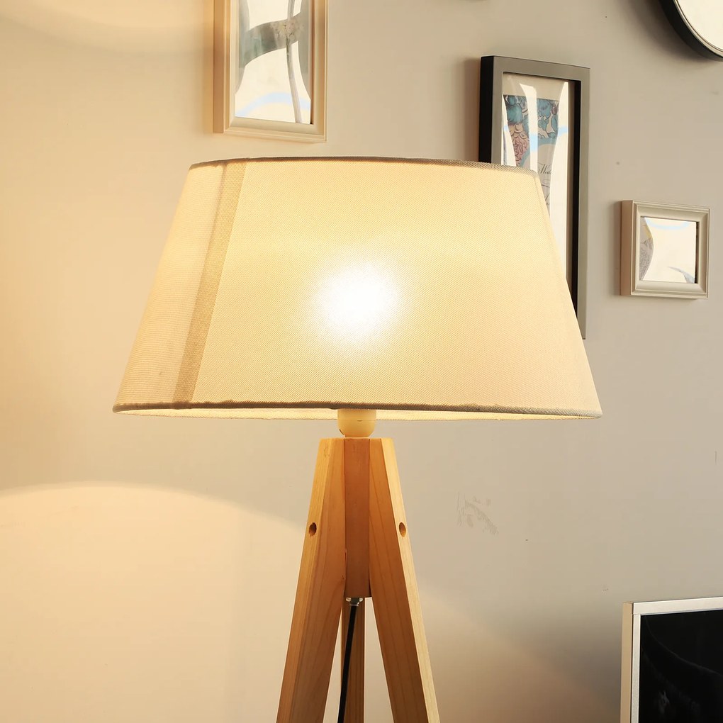 Candeeiro de Pé Moderno para o Quarto, Sala de Estudo, Sala de Estar com Base de Tripé Inoxidável Abajur de Linho Bege 146 cm