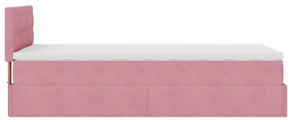Estrutura de cama otomana com colchão rosa 90x200cm veludo