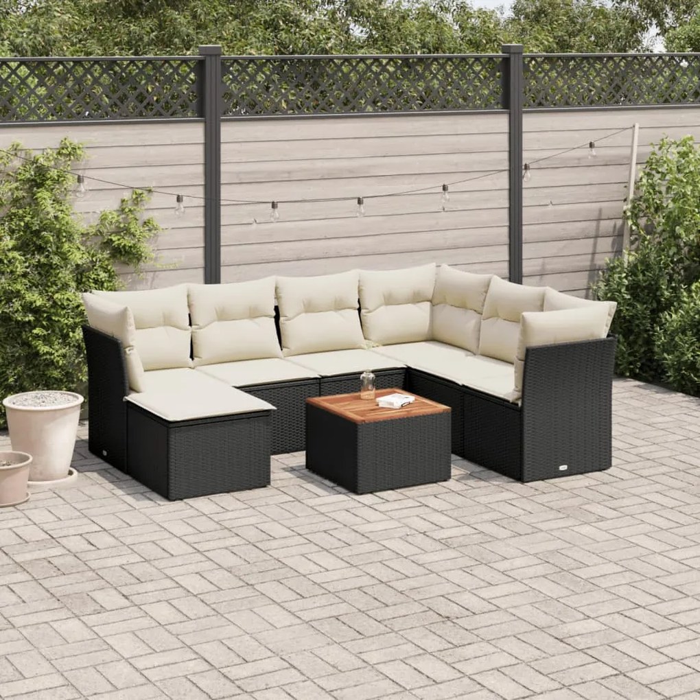 8 pcs conjunto sofás de jardim com almofadões vime PE preto