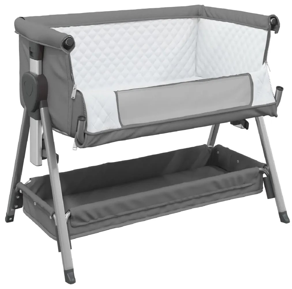 Cama de bebé com colchão tecido de linho cinzento-escuro