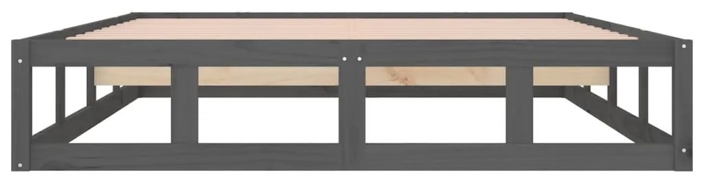 Estrutura de cama casal 135x190 cm madeira maciça cinzento