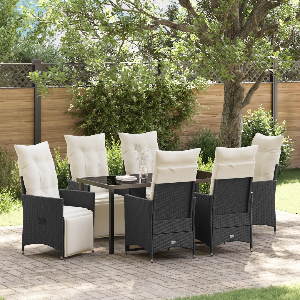 vidaXL Conjunto de Jantar de Jardim com Almofadas Preto Vime PE