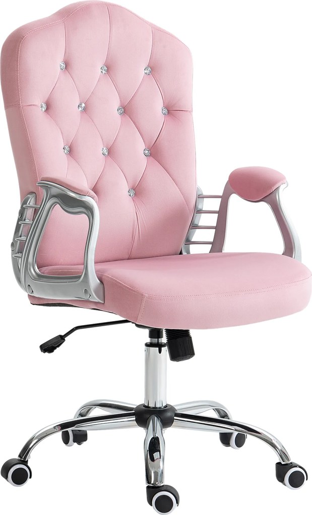 Vinsetto Cadeira de escritório, encosto reclinável, altura ajustável, visual de veludo, até 120 kg, Rosa | Aosom Portugal