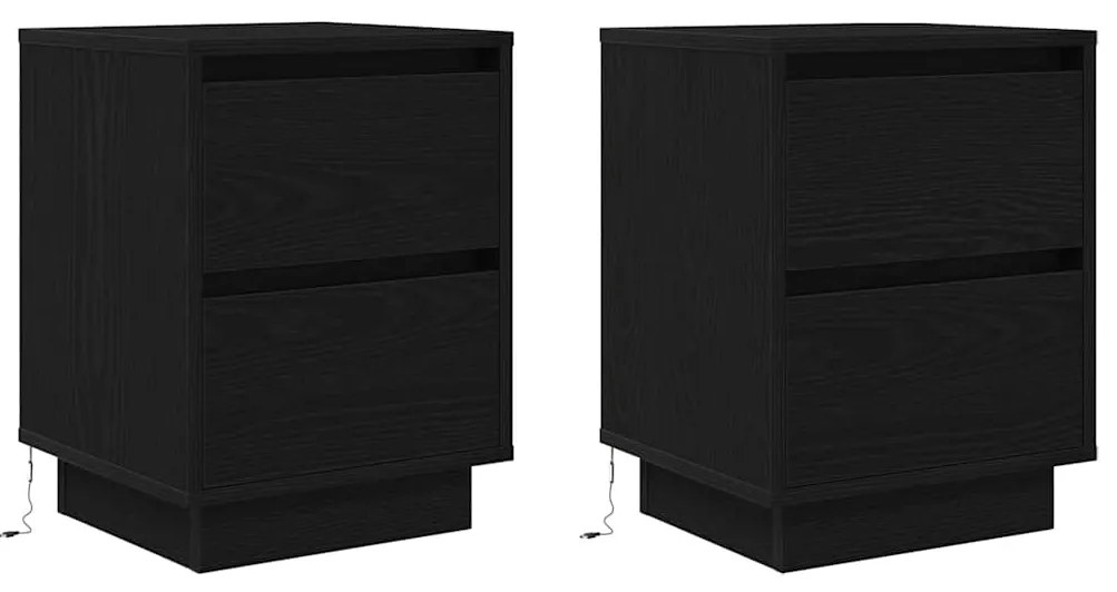 Mesas cabeceira c/ luzes LED 2 pcs 38x34x50 cm preto