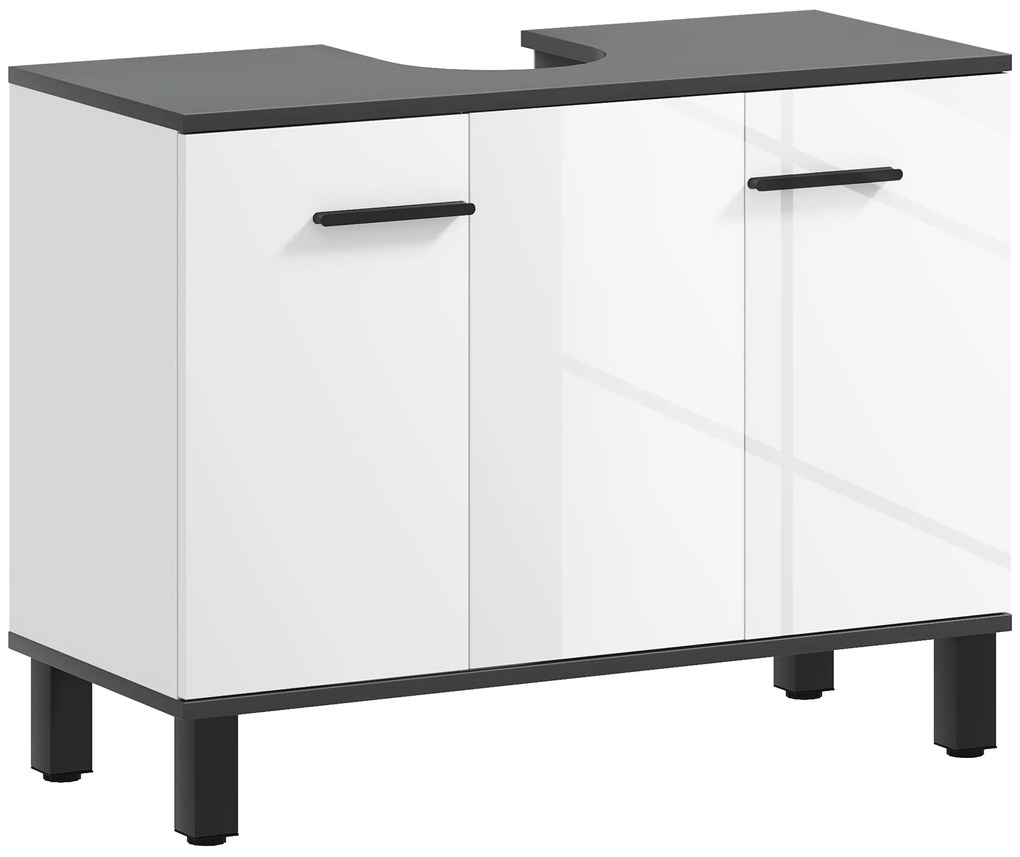 HOMCOM Móvel para Lavatório Pousar Móvel Casa de Banho com 2 Portas e Prateleira Ajustável para Lavatório com ou sem Pedestral 80x34x60 cm Branco Brilhante
