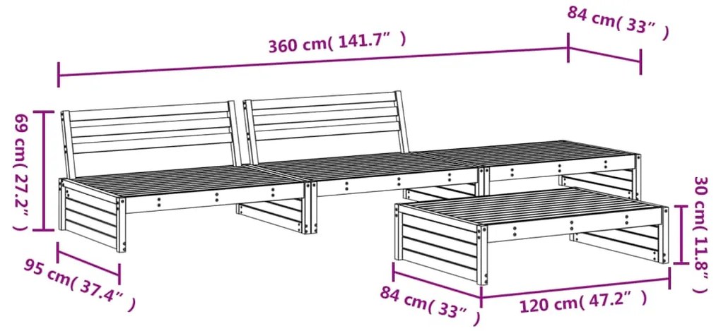 4 pcs conjunto lounge de jardim madeira de pinho maciça