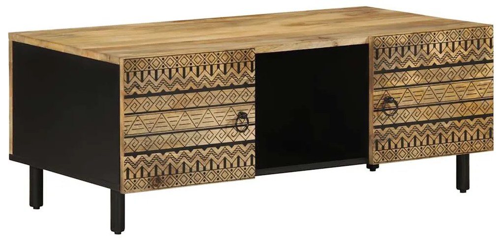 vidaXL Mesa centro 100x54x40 cm madeira mangueira áspera maciça preto