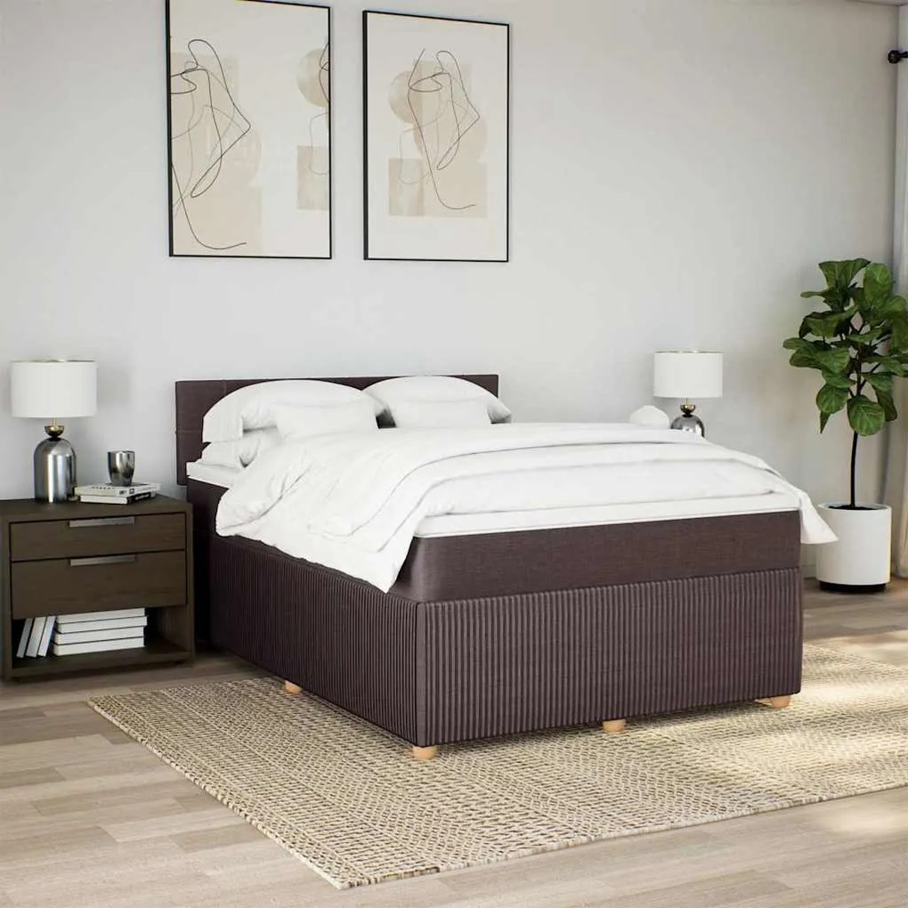 Cama com molas/colchão 140x200 cm tecido castanho-escuro