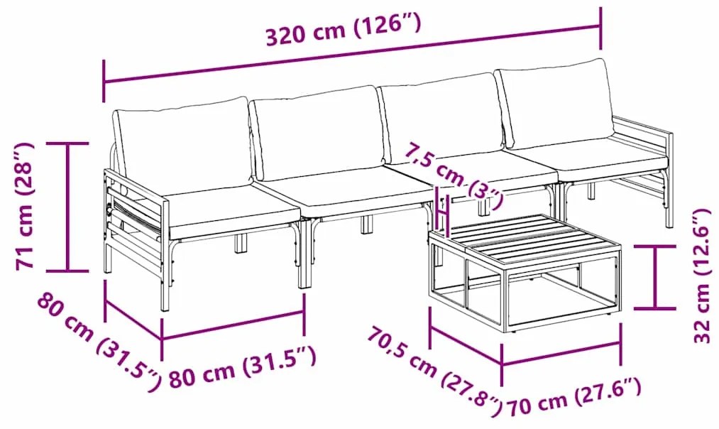 Conjunto de Sofá de Jardim 5 pcs Antracite Aço