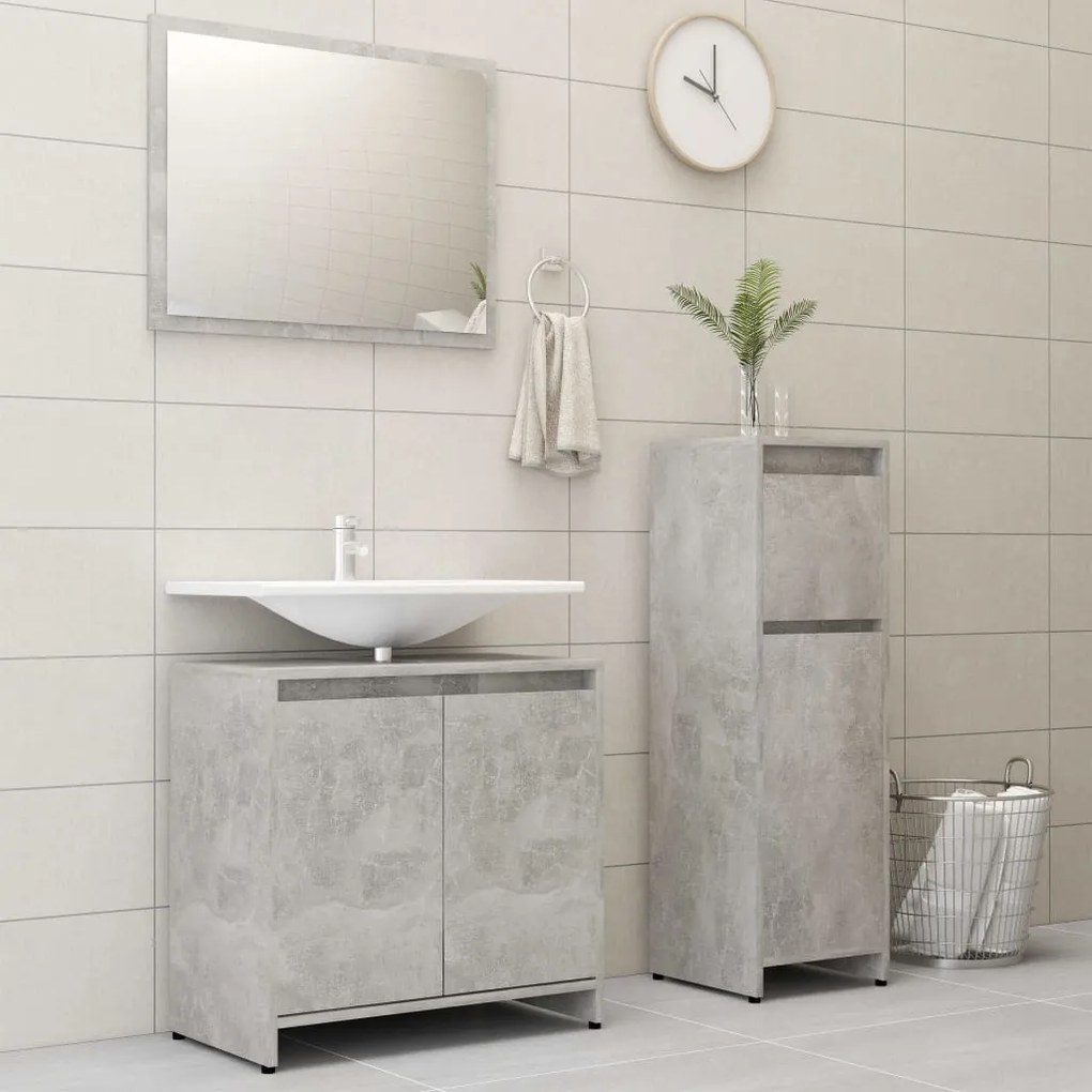 vidaXL 3 pcs conj. móveis casa de banho contraplacado cinzento cimento