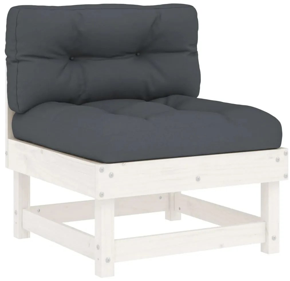 5pcs conjunto lounge jardim c/ almofadões madeira maciça branco