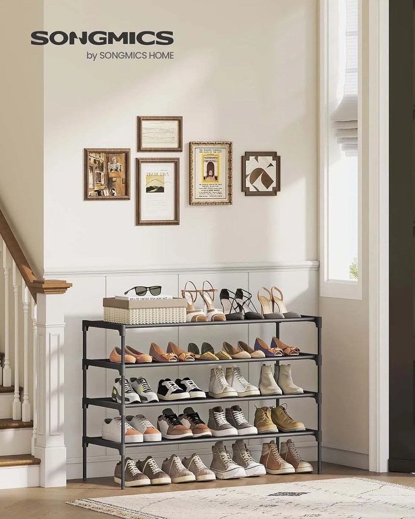 Sapateira, Estante para sapatos com 4 níveis, que poupa espaço 29,7 x 91,8 x 70,5 cm (P x L x A), para o corredor e a entrada Preto