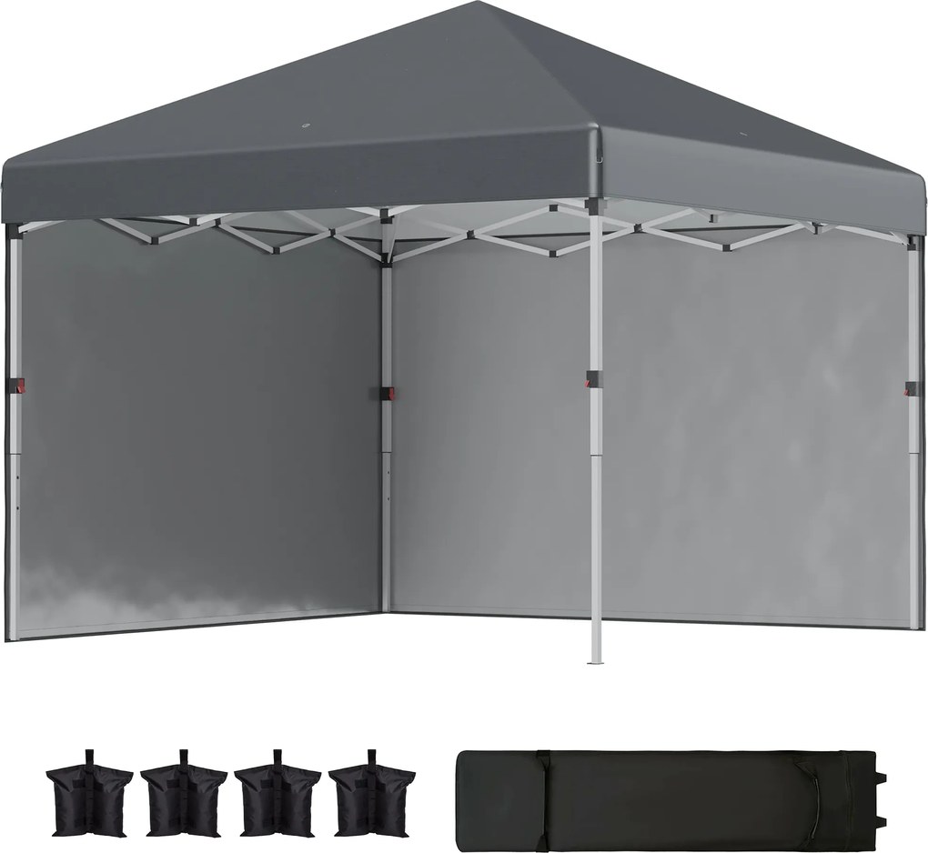 Outsunny Tenda Dobrável Pop-up 3x3 m Tenda de Jardim com 2 Paredes Laterais Anti-UV Altura Ajustável em 3 Níveis e Bolsa de Transporte Cinzento Escuro | AOSOM Portugal