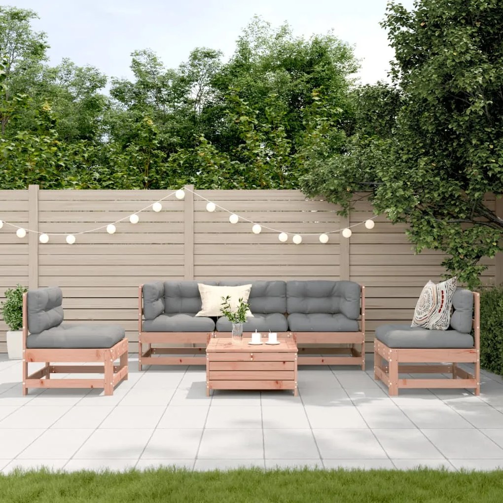 6 pcs conj. lounge jardim c/ almofadões madeira douglas maciça