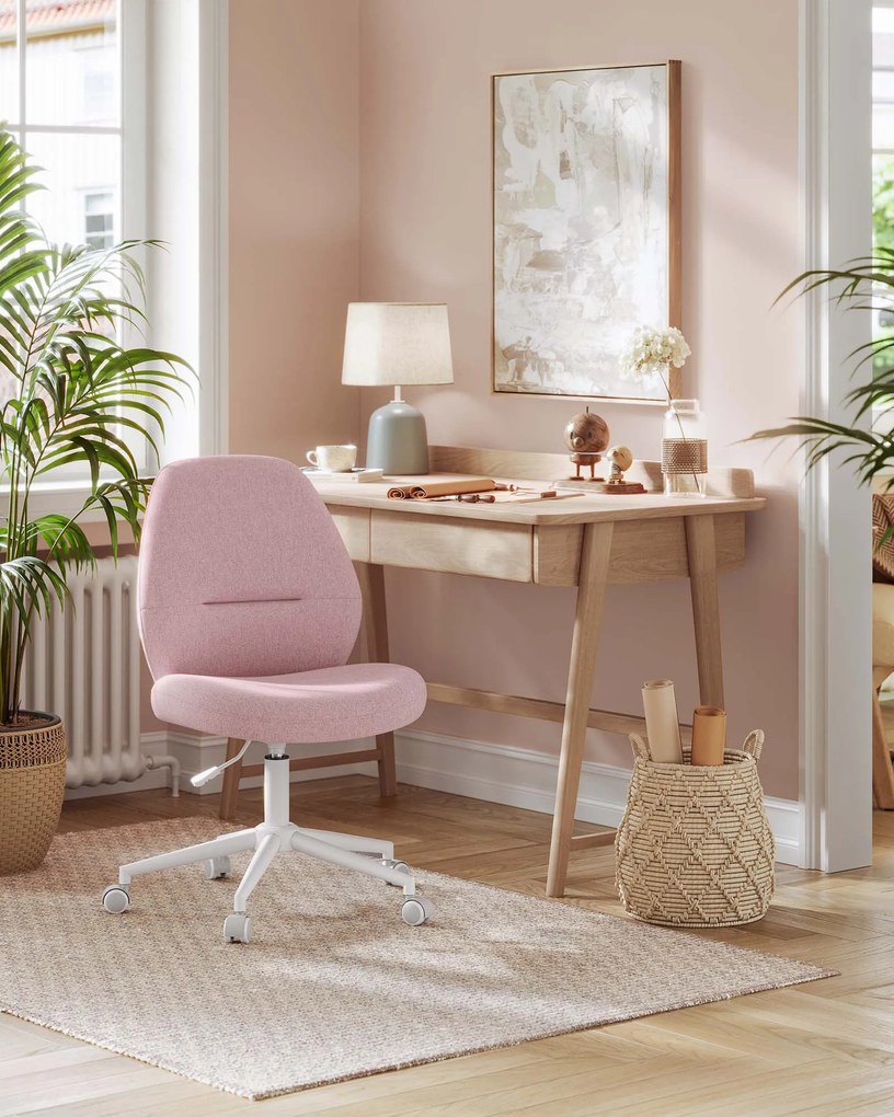 Cadeira de secretária com base e função de baloiço cor-de-rosa pastel