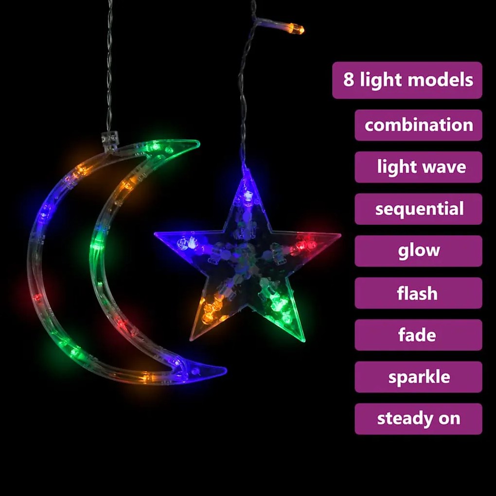 Estrelas e luas de luz c/ controlo remoto 138 LEDs colorido