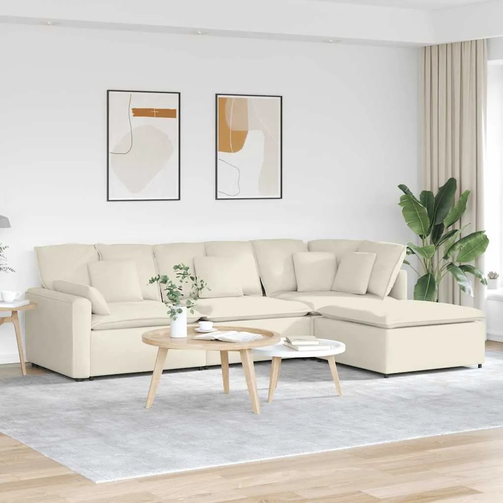 vidaXL Sofá modular com pufes e almofadas veludo creme