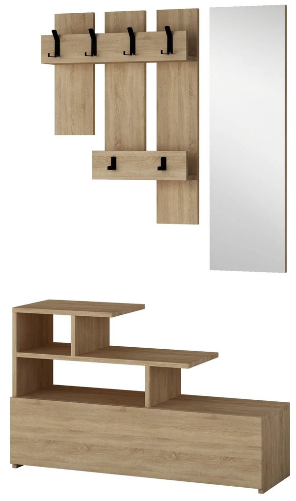 Hall Stand Vesty – Carvalho – Sapateira 100 cm x 61 cm x 30 cm, Espelh
