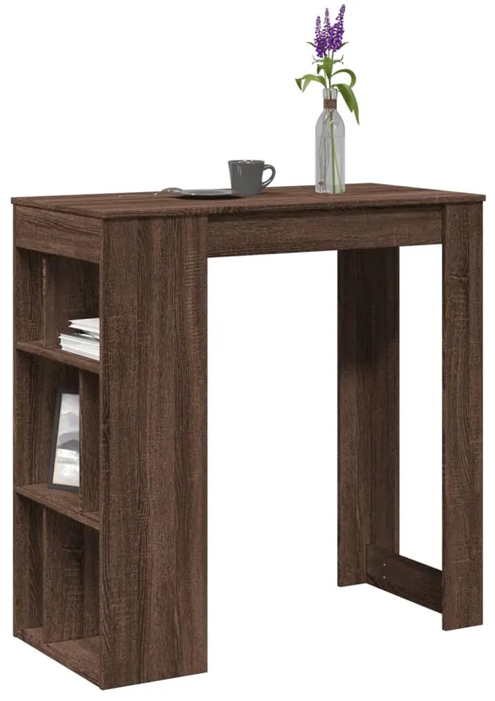 vidaXL Mesa de bar c/ prateleiras derivados madeira carvalho castanho