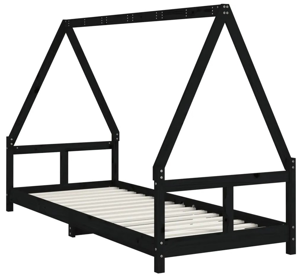 Estrutura de cama infantil 80x200 cm pinho maciço preto