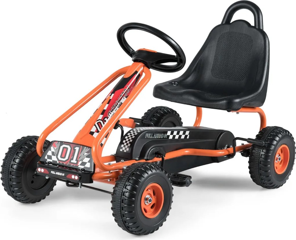 Kart a pedais para crianças com 4 rodas antiderrapantes, assento envolvente e travão de mão 92 x 50 x 53 cm Laranja