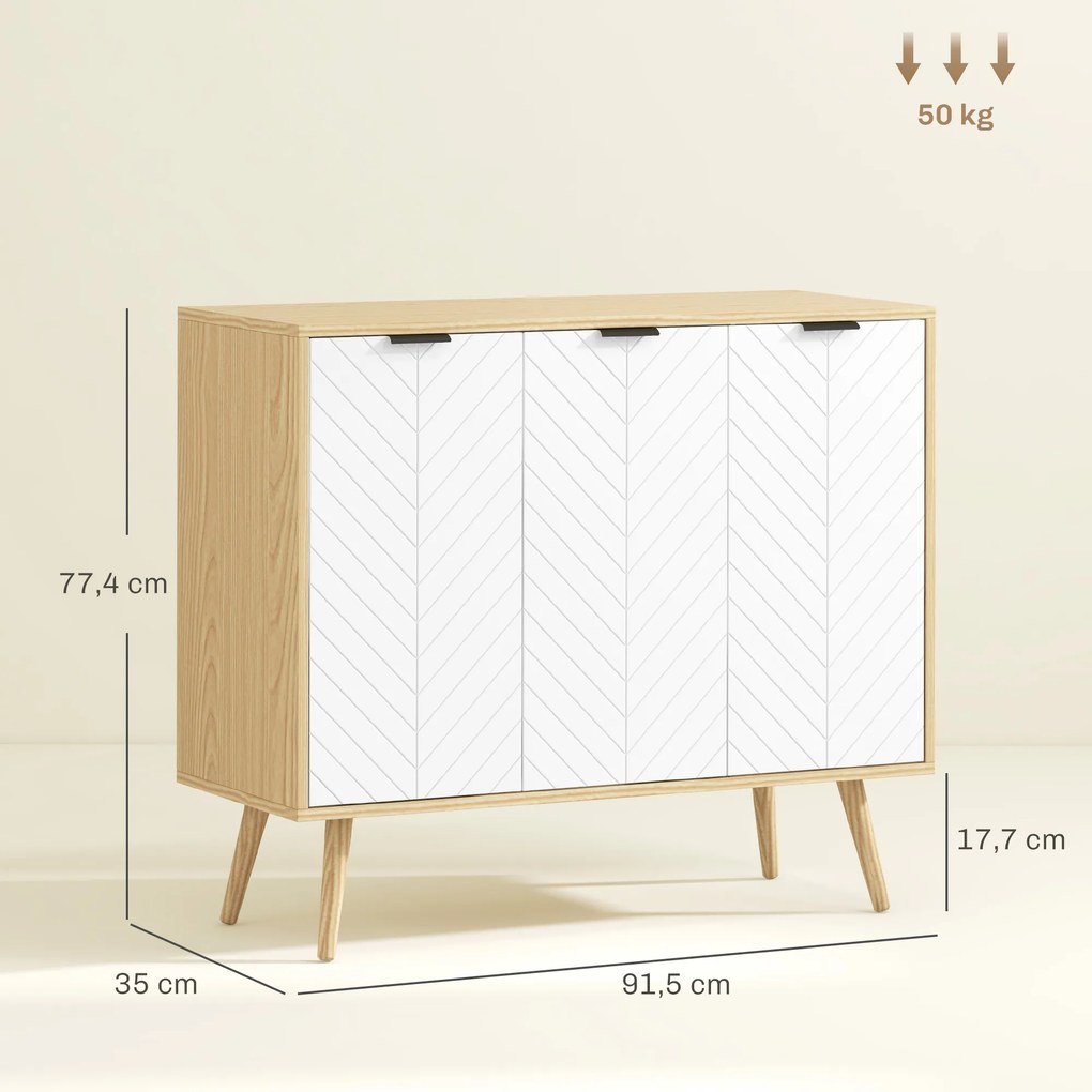 Aparador de Cozinha Moderno com Prateleiras Ajustáveis 2 Armários e Anti-Tombo 91,5x35x77,4 cm Branco e Madeira