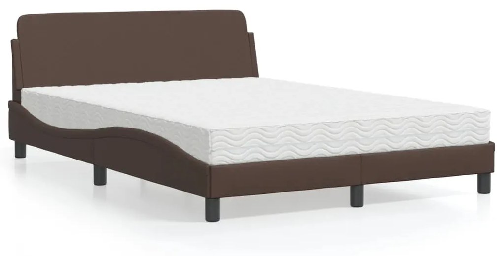 Cama com colchão 140x190 cm couro artificial castanho