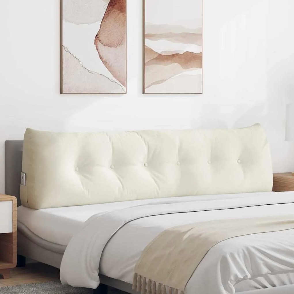 vidaXL Travesseiro para Costas Creme 180 x 24 x 50 cm Veludo