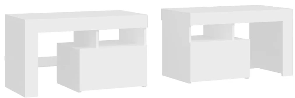 Mesas cabeceira c/ LEDs 2 pcs 70x36,5x40 cm branco