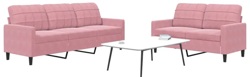 2 pcs conjunto de sofás com almofadões veludo rosa