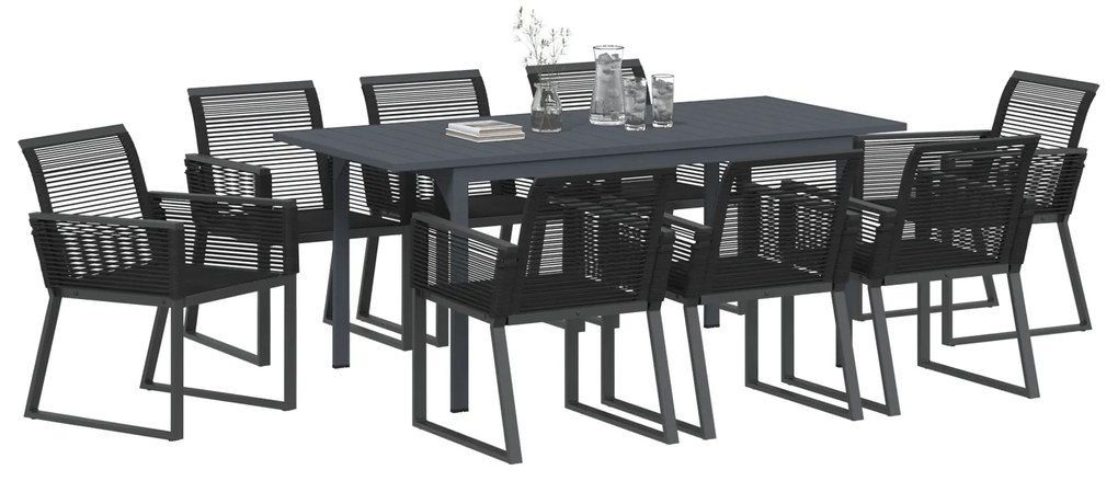Conjunto de Jantar de Jardim de 6 Peças em Aço Preto e Rattan Poly
