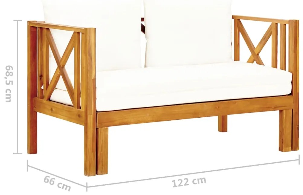 Banco de jardim 2 lugares c/ almofadões 122 cm acácia maciça