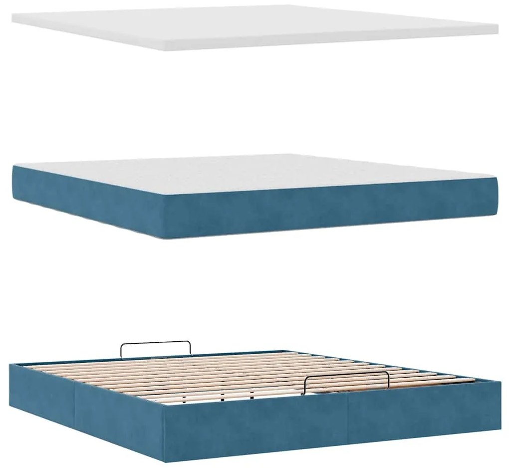 Estrutura de cama otomana com colchão 160x200 cm azul escuro
