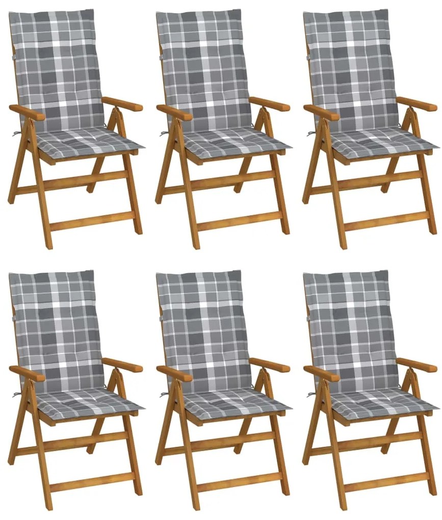 vidaXL Cadeiras de jardim dobráveis c/ almofadões 6 pcs acácia maciça